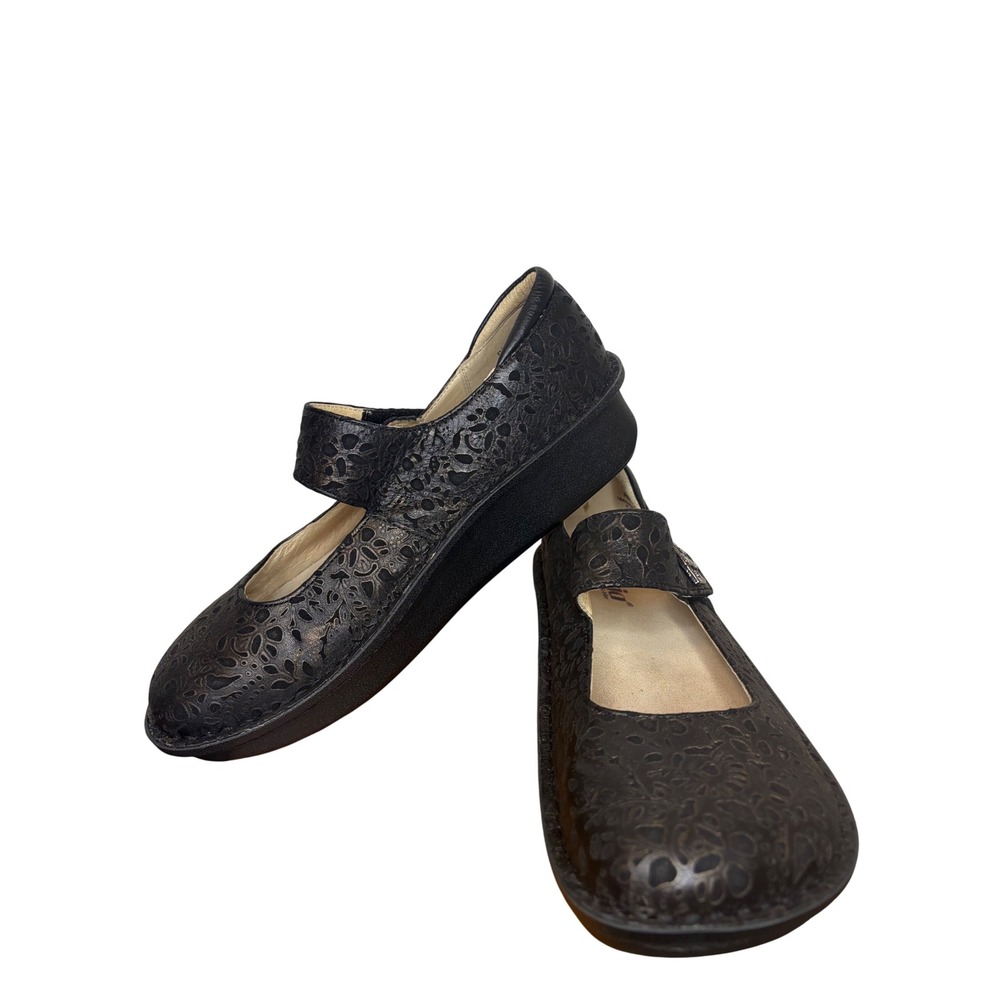 Alegria Paloma Black Embossed Leather Mary Jane Clog Shoes EU 39 US 8.5